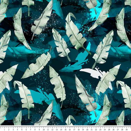 Welur tapicerski - delikatne turkusowe piórka - podgląd