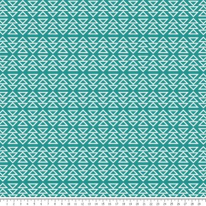 Tkanina bawełniana - białe trójkąciki na turkusowym tle