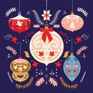 Panel welurowy - poduszka 48x48 - bombki na granatowym tle