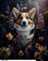 Panel wodoodporny 40x50 - Welsh Corgi w kwiatach