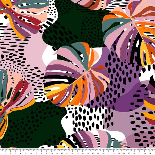 Lycra - kolorowe liście monstery z cętkami