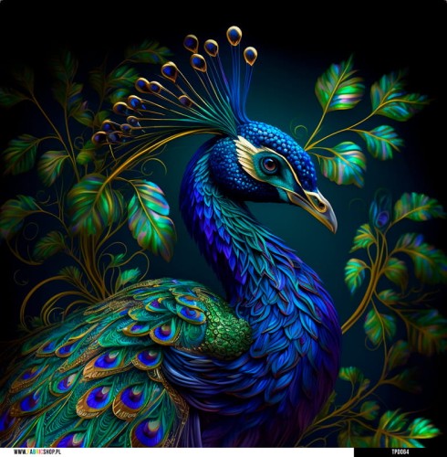 Panel welurowy - poduszka 48x48 - Szafirowy paw