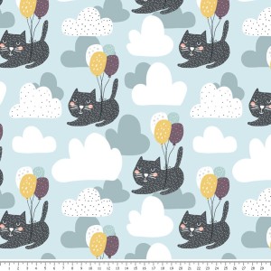 Tkanina bawełniana - kotki z balonami