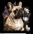 Panel welurowy - poduszka 48x48 - Buldog francuski  w kwiatach - ciemne tło