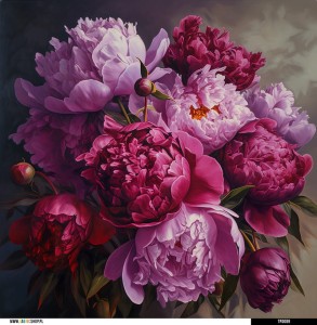 Panel welurowy - poduszka 48x48 - Bukiet piwonii 01