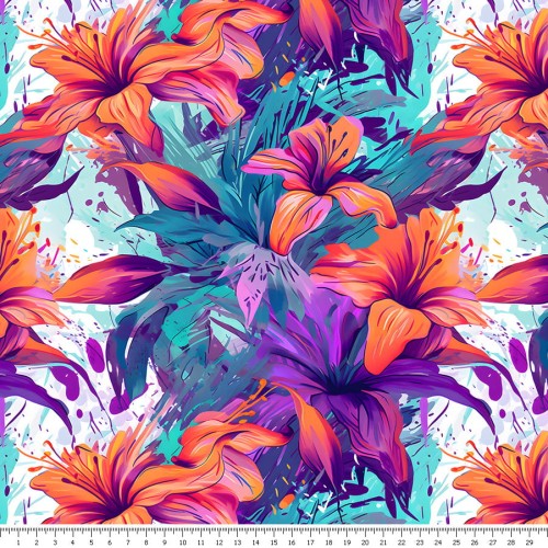 Dzianina jersey - malowane lilie - podgląd