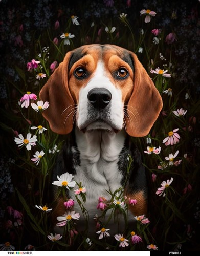 Panel wodoodporny 40x50 - Beagle w kwiatach 1