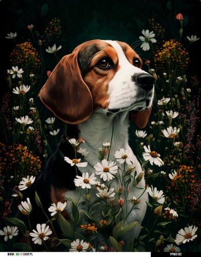 Panel wodoodporny 40x50 - Beagle w kwiatach 2
