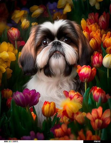 Panel wodoodporny 40x50 - Shih tzu w kwiatach 1