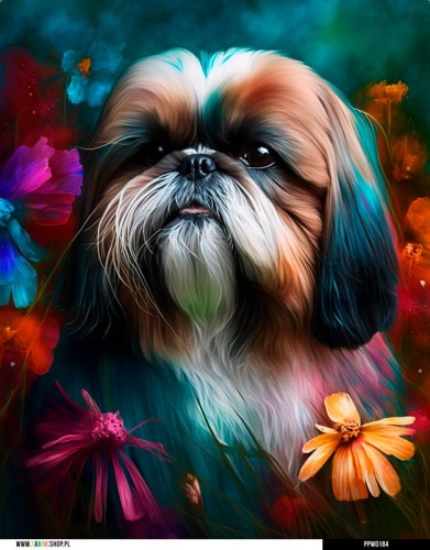Panel wodoodporny 40x50 -  Shih tzu w kwiatach 2