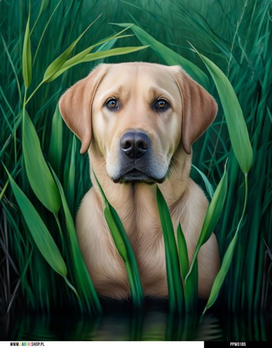 Panel wodoodporny 40x50 -  Biszkoptowy labrador w trzcinach