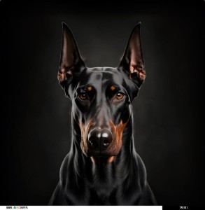 Panel welurowy - poduszka 48x48 - Doberman na czarnym tle