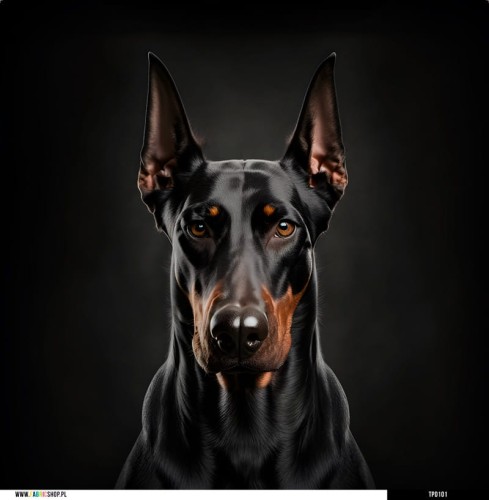 Panel welurowy - poduszka 48x48 - Doberman na czarnym tle