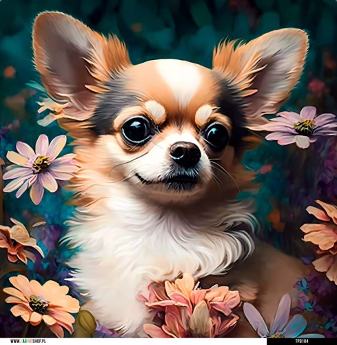 Panel welurowy - poduszka 48x48 - Malowana Chihuahua w kwiatach 