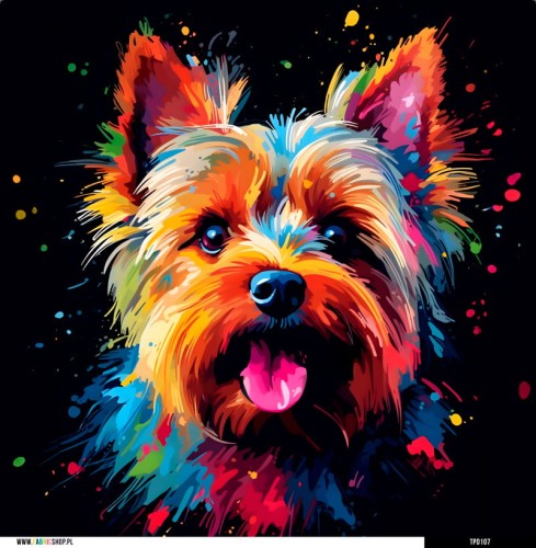 Panel welurowy - poduszka 48x48 -  kolorowy Yorkshire Terrier 