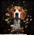 Panel welurowy - poduszka 48x48 - Beagle w kwiatach 1 - podgląd