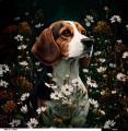 Panel welurowy - poduszka 48x48 - Beagle w kwiatach 2 - podgląd