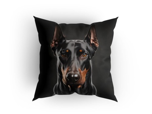 Panel welurowy - poduszka 48x48 - Doberman na czarnym tle