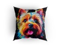 Panel welurowy - poduszka 48x48 - kolorowy Yorkshire Terrier - przykład wykorzystania