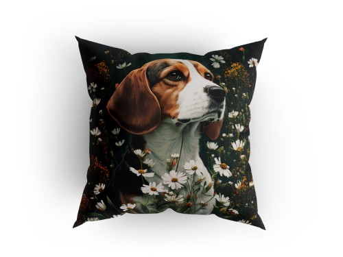 Panel welurowy - poduszka 48x48 - Beagle w kwiatach 2