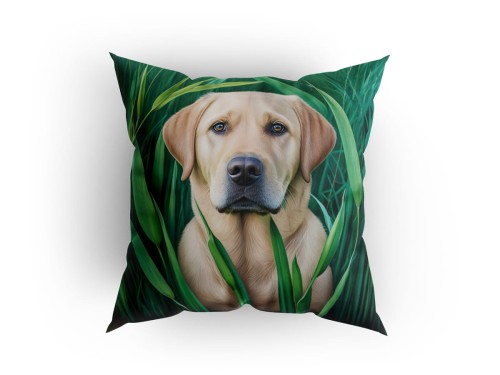 Panel welurowy - poduszka 48x48 -  Biszkoptowy labrador w trzcinach