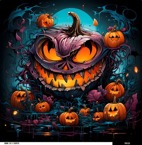 Panel welurowy - poduszka 48x48 - fioletowa dynia halloween