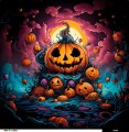 Panel welurowy - poduszka 48x48 - pomarańczowa dynia halloween - podgląd