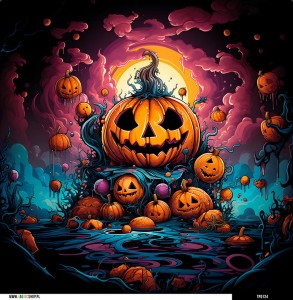Panel welurowy - poduszka 48x48 - pomarańczowa dynia halloween