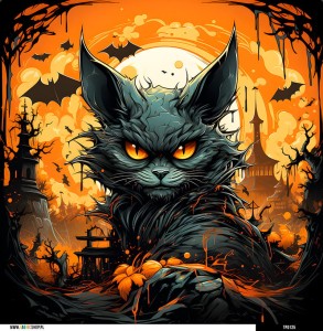 Panel welurowy - poduszka 48x48 - halloweenowy kot