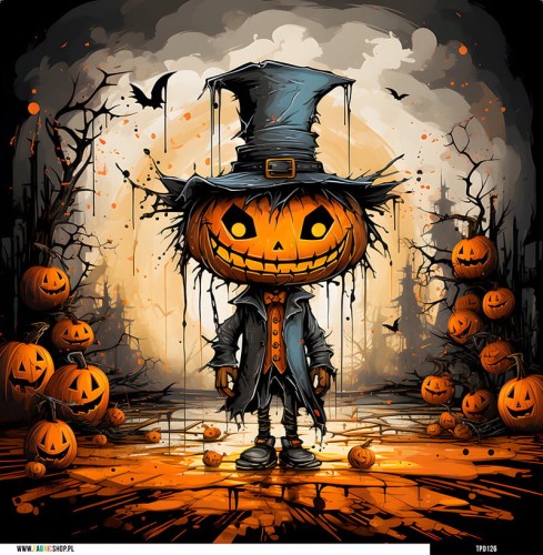 Panel welurowy - poduszka 48x48 - halloweenowy strach na wróble