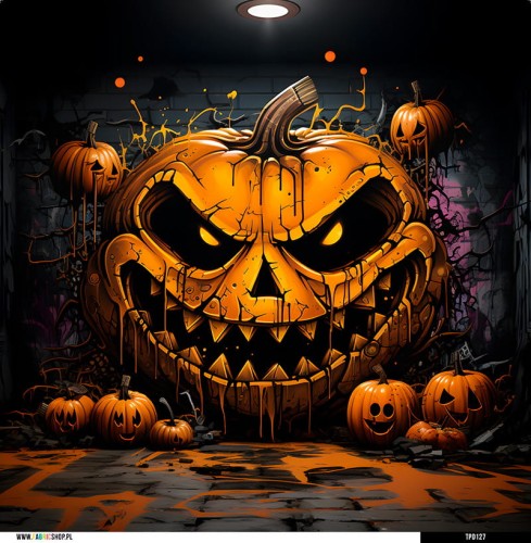 Panel welurowy - poduszka 48x48 - halloweenowa straszna dynia