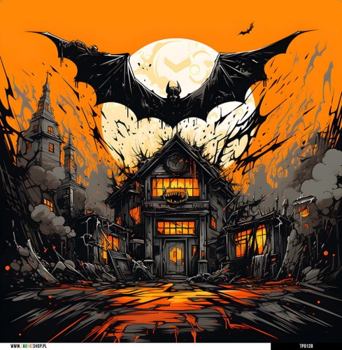 Panel welurowy - poduszka 48x48 - halloweenowy straszny dom 1