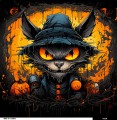 Panel welurowy - poduszka 48x48 - halloweenowy kot w kapeluszu - podgląd