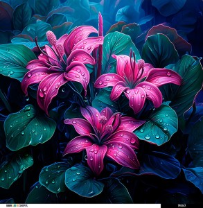 Panel welurowy - poduszka 48x48 - kwiaty w deszczu 1