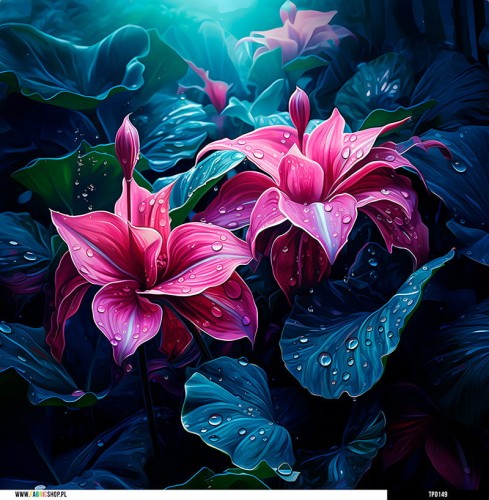 Panel welurowy - poduszka 48x48 - kwiaty w deszczu 3