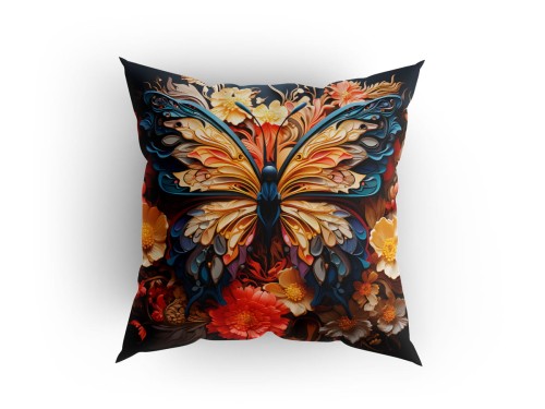Panel welurowy - poduszka 48x48 - motyl w kwiatach