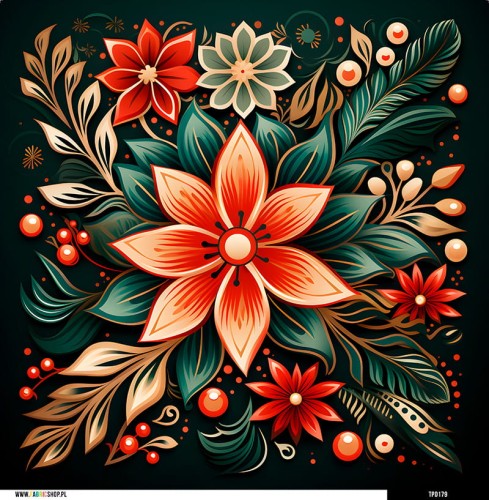 Panel welurowy - poduszka 48x48 -  złoto-czerwona gwiazda betlejemska