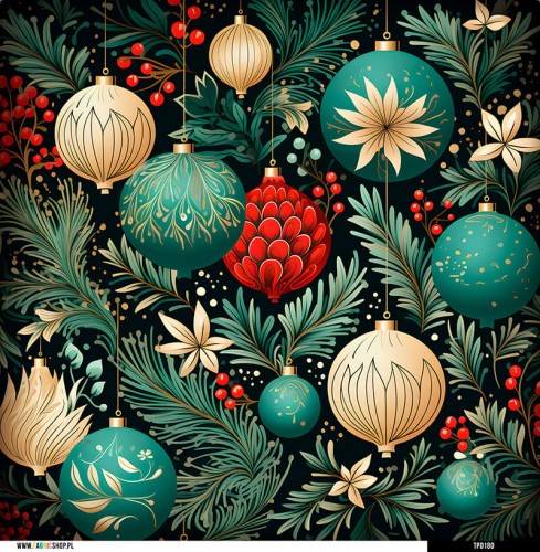 Panel welurowy - poduszka 48x48 -  bombki choinkowe