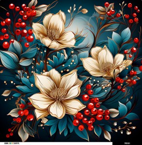 Panel welurowy - poduszka 48x48 - zimowe kwiaty