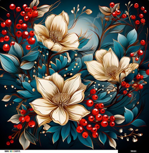Panel welurowy - poduszka 48x48 - zimowe kwiaty