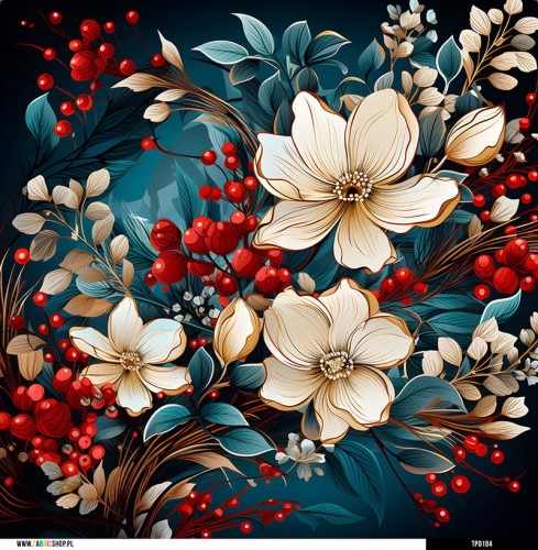 Panel welurowy - poduszka 48x48 - zimowe kwiaty 2