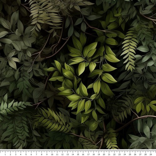 Dzianina jersey - kamuflaż - liście - podgląd