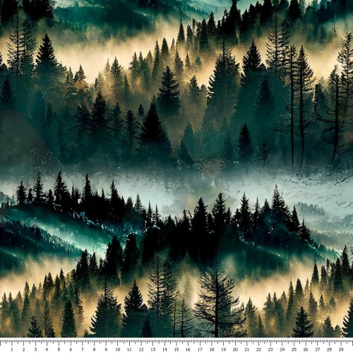 Dzianina jersey - góry we mgle - podgląd