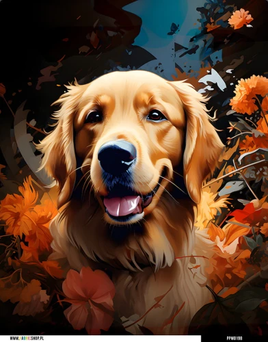Panel wodoodporny 40x50 - Golden retriever w kwiatach