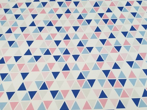 OUTLET - wyprzedaż - Drelich - trójkąty różowo-niebieskie