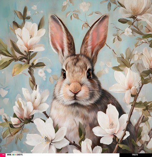 Panel welurowy - poduszka 48x48 - królik w magnoliach  - 275