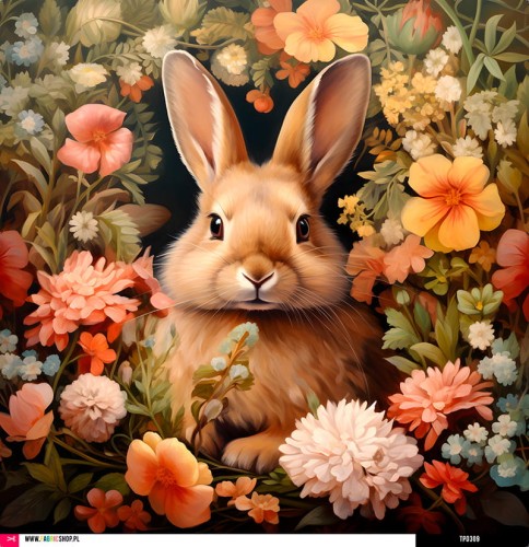 Panel welurowy - poduszka 48x48 - królik w kwiatach - 309