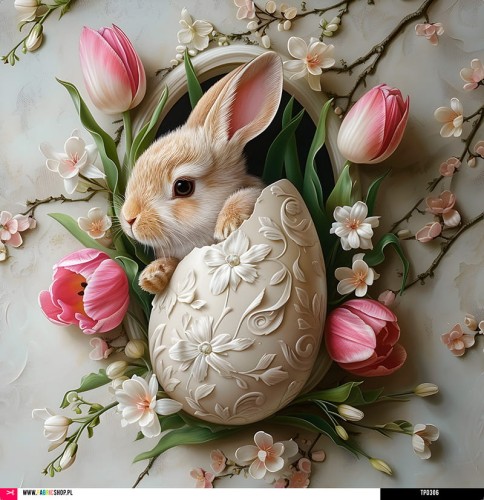 Panel welurowy - poduszka 48x48 - króliczek w białej skorupce - 306