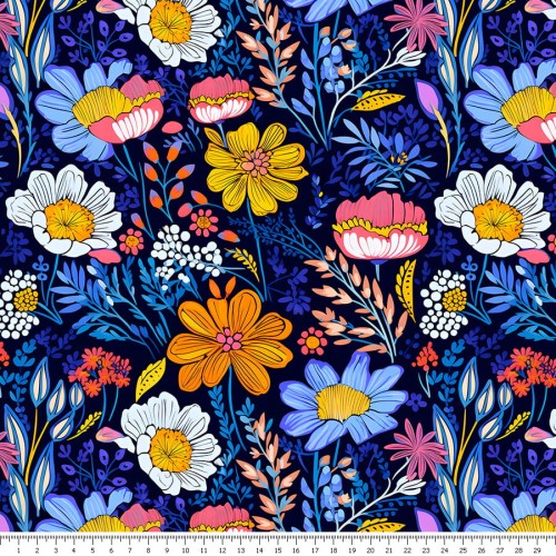 Dzianina jersey - niebieska łąka - podgląd