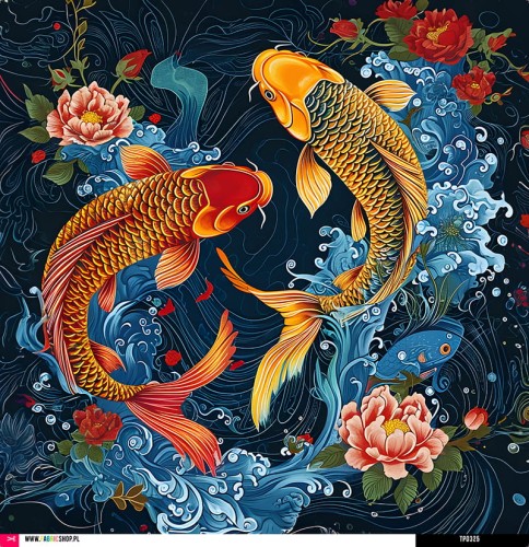 Panel welurowy - poduszka 48x48 - ryby koi 02